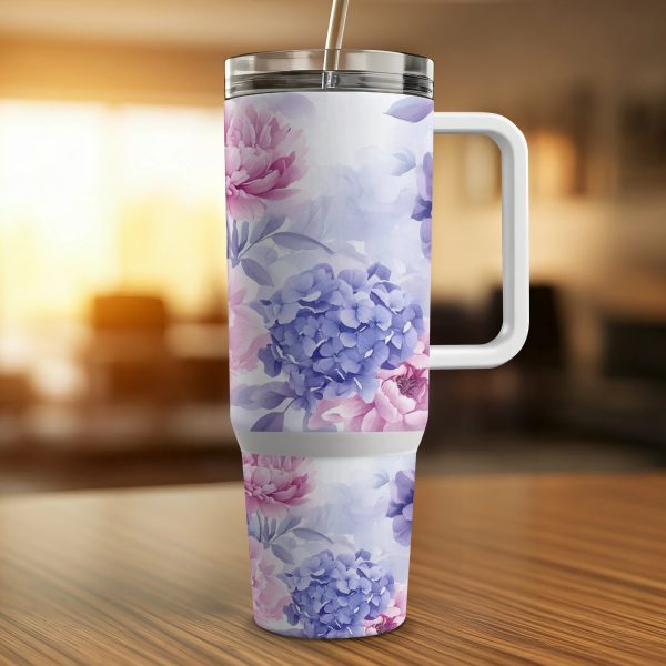 Floral 40oz Sublimation Tumbler Wrap, Purple and Pink Flowers Tumbler, Large Capacity Floral Tumbler, Reusable Drinkware - Image 4