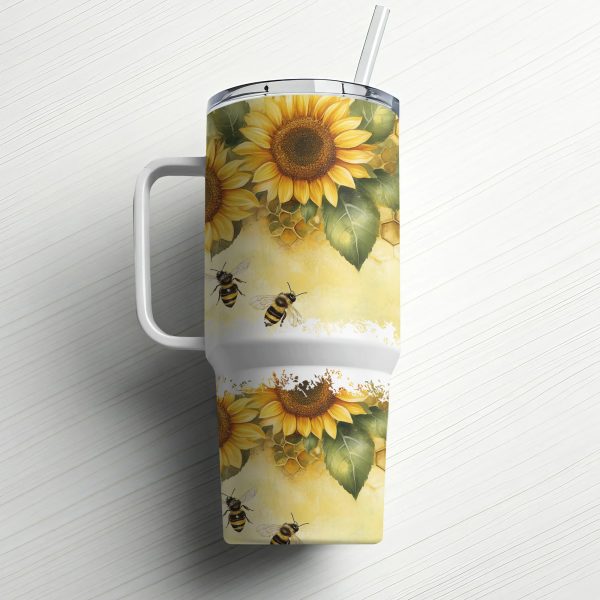 Sunflower and Bee 40oz Sublimation Tumbler PNG, Summer Floral Bumblebee Tumbler Design, Yellow Flower Tumbler Wrap, Honeycomb Tumbler - Image 6