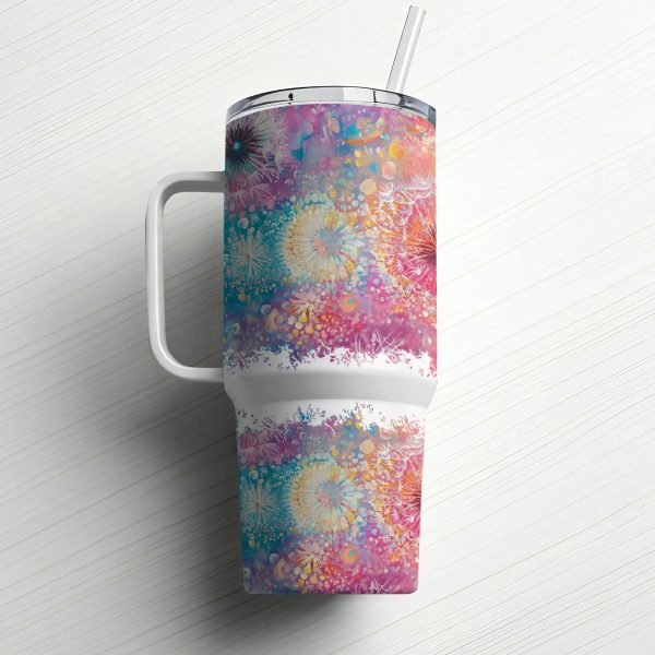 Colorful Floral Explosion on 40oz Sublimation Tumbler PNG, Bright Abstract Design for Drinkware, Vibrant Tumbler Digital Download - Image 6