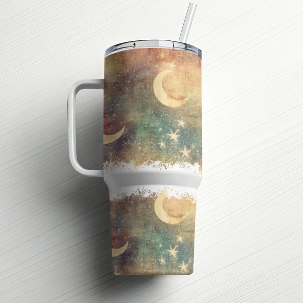 Moon and Stars 40oz Sublimation Tumbler, Celestial Design PNG for DIY Tumblers, Cosmic Art Tumbler Wrap Decal, Starry Night Tumbler - Image 6