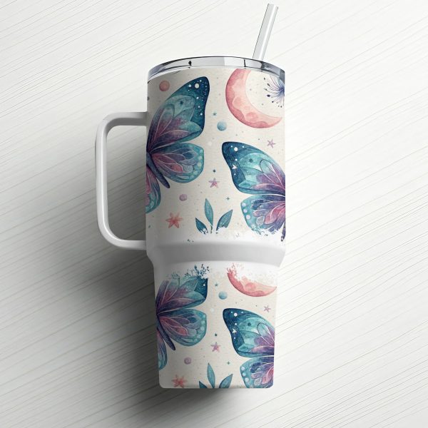 Butterfly Moon Stars Wrap for 40oz Sublimation Tumbler, Boho Butterfly Tumbler Wrap, Galaxy Tumbler Wrap, Custom Tumbler Design - Image 6