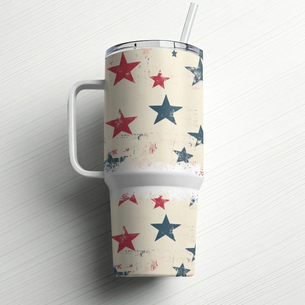 Patriotic USA Stars Design, 40oz Sublimation Tumbler PNG, Independence Day Star Pattern, Red White Blue Tumbler Wrap - Image 6