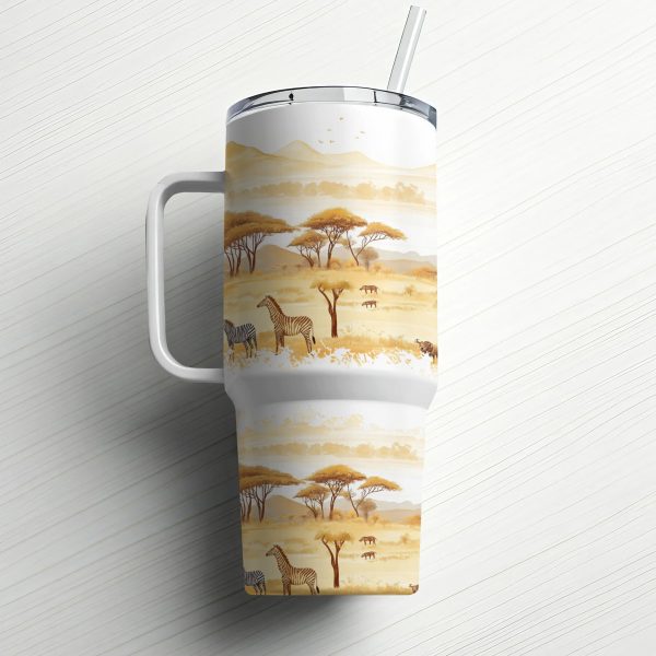 African Safari Animals 40oz Tumbler Wrap, Wildlife Jungle Sublimation Tumbler, 40oz Traveler Mug, Elephant Giraffe Zebra Design - Image 6