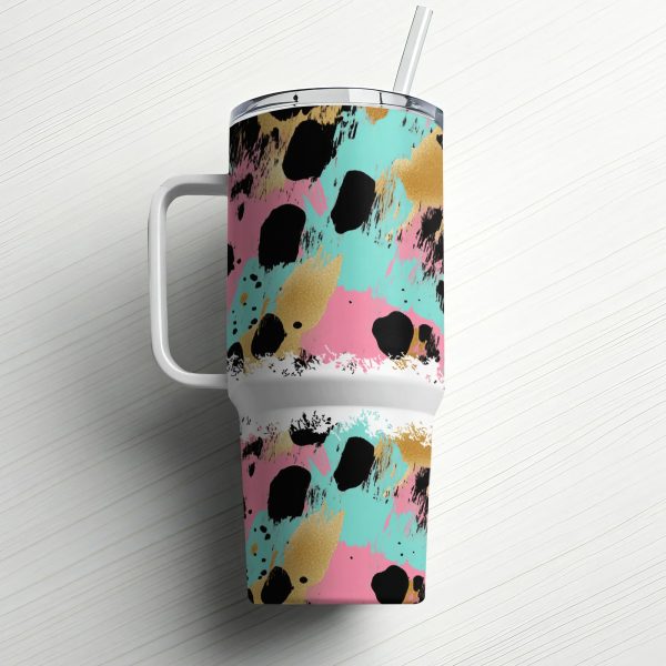 Colorful Abstract Splatter 40oz Sublimation Tumbler Wrap for Travel, Unique Artistic Design Tumbler, Gift for Coffee Lovers, Reusable Cup - Image 6