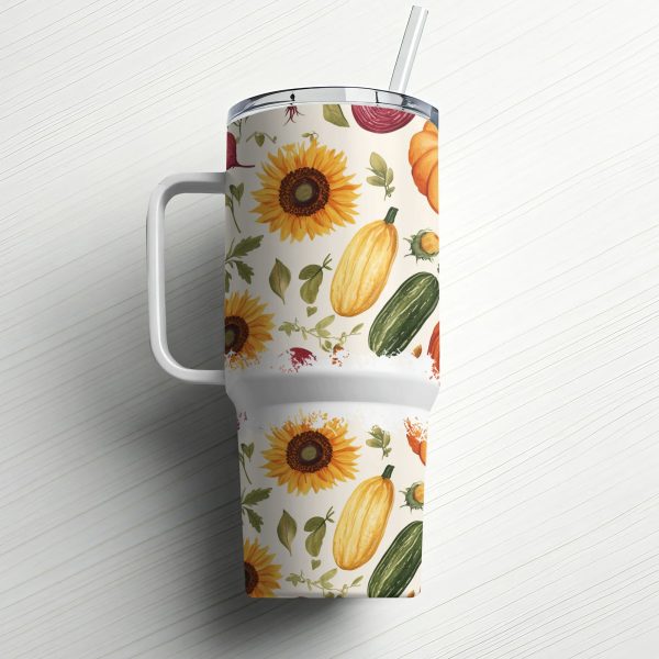 Autumn Harvest Floral Tumbler Wrap, Fall Season 40oz Sublimation Tumbler, Reusable Drinkware, Vibrant Floral Pumpkin Design, Unique Gift - Image 6