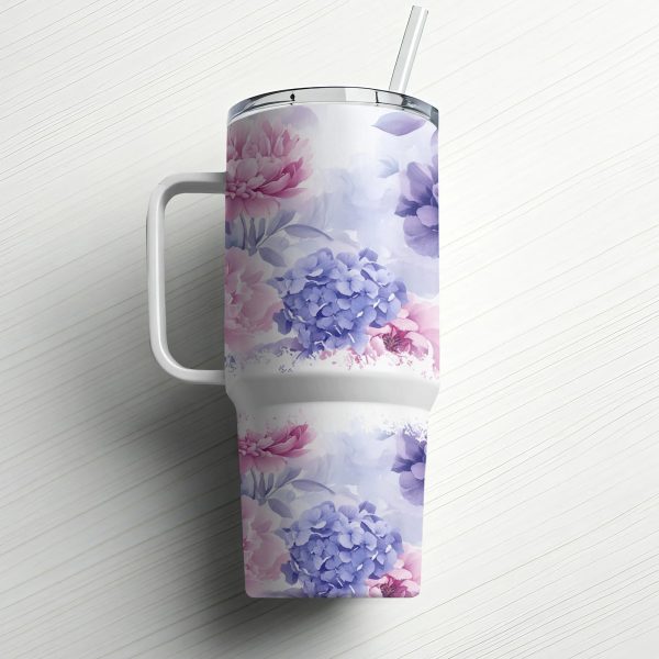 Floral 40oz Sublimation Tumbler Wrap, Purple and Pink Flowers Tumbler, Large Capacity Floral Tumbler, Reusable Drinkware - Image 6