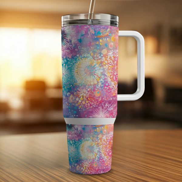 Colorful Floral Explosion on 40oz Sublimation Tumbler PNG, Bright Abstract Design for Drinkware, Vibrant Tumbler Digital Download - Image 3