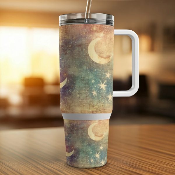 Moon and Stars 40oz Sublimation Tumbler, Celestial Design PNG for DIY Tumblers, Cosmic Art Tumbler Wrap Decal, Starry Night Tumbler - Image 3