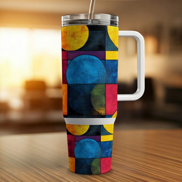 Colorful Geometric Pattern 40oz Sublimation Tumbler PNG, Digital Download for DIY Crafting, Artistic Design for Sublimation Tumblers - Image 3