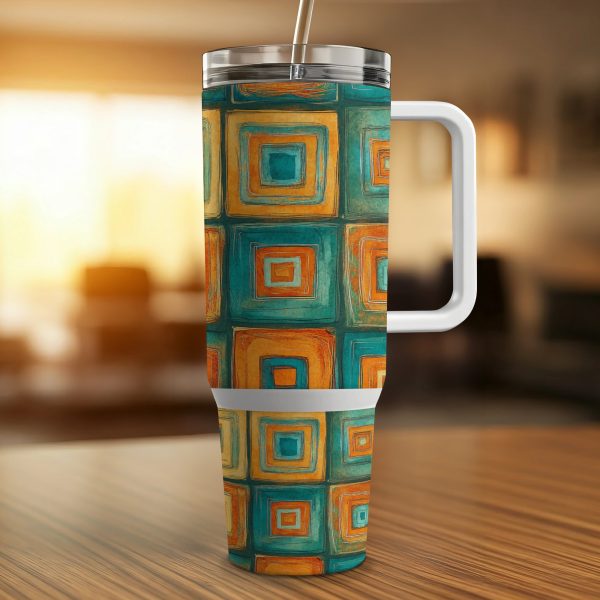 Colorful Geometric Pattern 40oz Sublimation Tumbler PNG, Abstract Square Design Tumbler Wrap, Digital Download Tumbler - Image 3