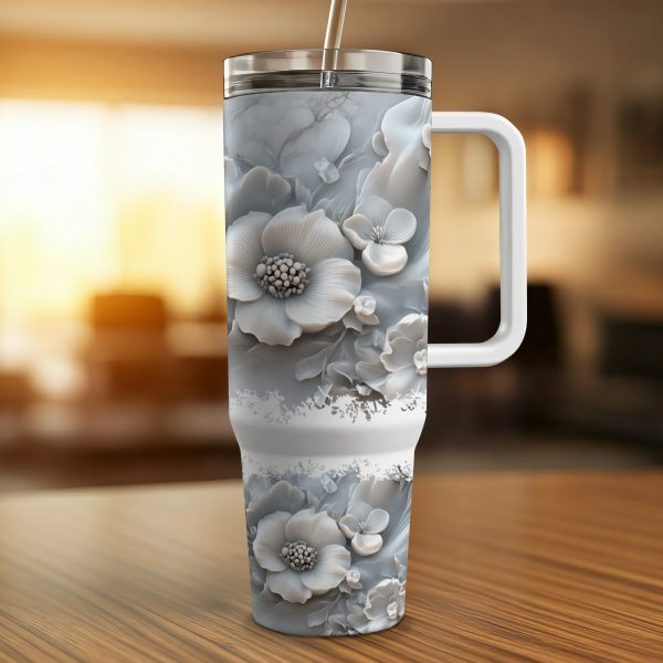 Floral Tumbler PNG, 40oz Sublimation PNG, Abstract Flower Design, Water Bottle Wrap, High-Resolution Tumbler Image - Image 4