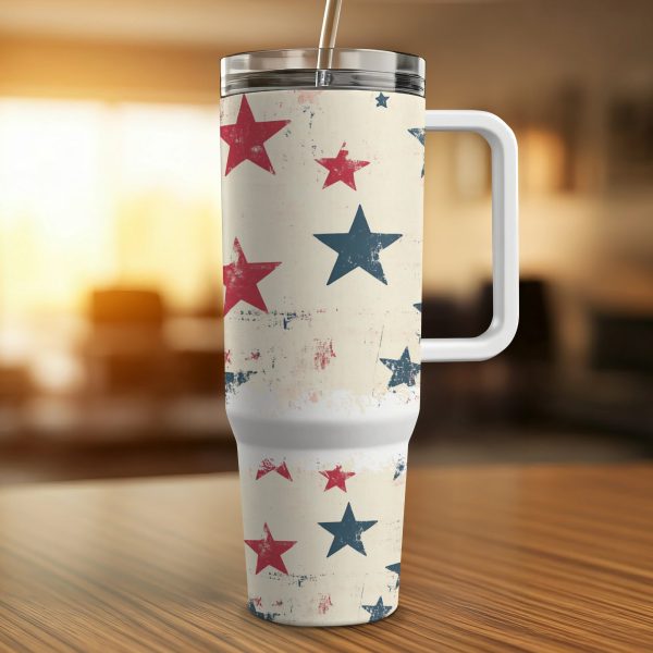 Patriotic USA Stars Design, 40oz Sublimation Tumbler PNG, Independence Day Star Pattern, Red White Blue Tumbler Wrap - Image 4