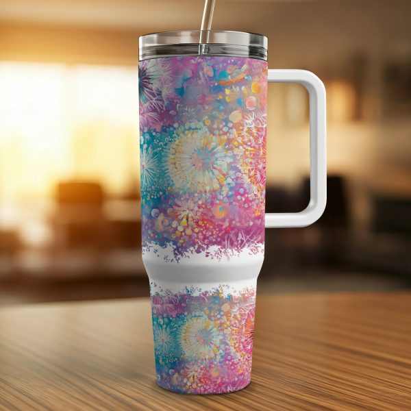 Colorful Floral Explosion on 40oz Sublimation Tumbler PNG, Bright Abstract Design for Drinkware, Vibrant Tumbler Digital Download - Image 4