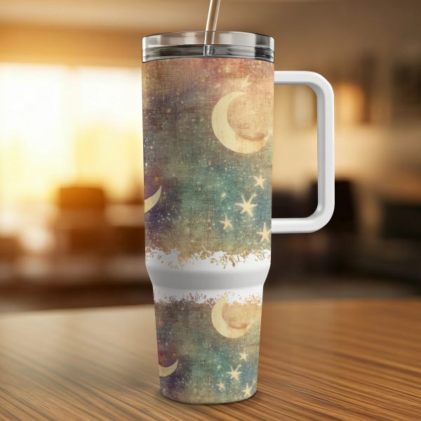 Moon and Stars 40oz Sublimation Tumbler, Celestial Design PNG for DIY Tumblers, Cosmic Art Tumbler Wrap Decal, Starry Night Tumbler - Image 4