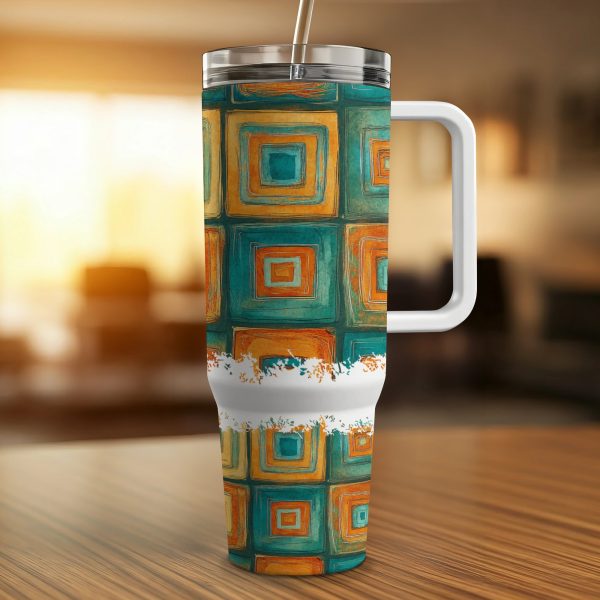 Colorful Geometric Pattern 40oz Sublimation Tumbler PNG, Abstract Square Design Tumbler Wrap, Digital Download Tumbler - Image 4