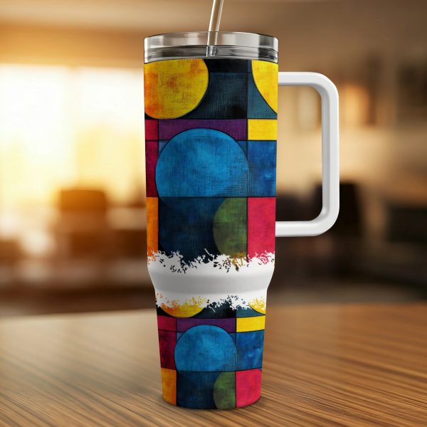 Colorful Geometric Pattern 40oz Sublimation Tumbler PNG, Digital Download for DIY Crafting, Artistic Design for Sublimation Tumblers - Image 4