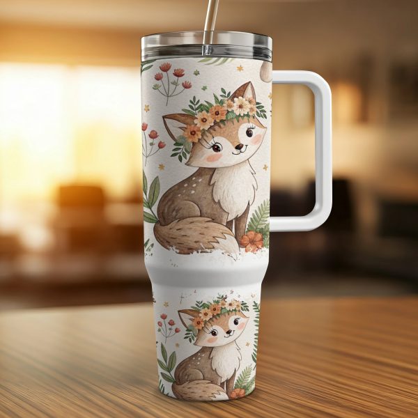 Cute Woodland Creatures 40oz Sublimation Tumbler Wrap, Fox Owl and Deer Design, Nature Inspired Tumbler, Perfect Gift for Nature Lovers - Image 2