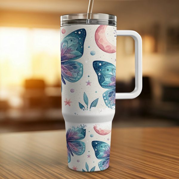 Butterfly Moon Stars Wrap for 40oz Sublimation Tumbler, Boho Butterfly Tumbler Wrap, Galaxy Tumbler Wrap, Custom Tumbler Design - Image 2