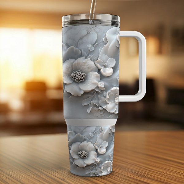 Floral Tumbler PNG, 40oz Sublimation PNG, Abstract Flower Design, Water Bottle Wrap, High-Resolution Tumbler Image - Image 3