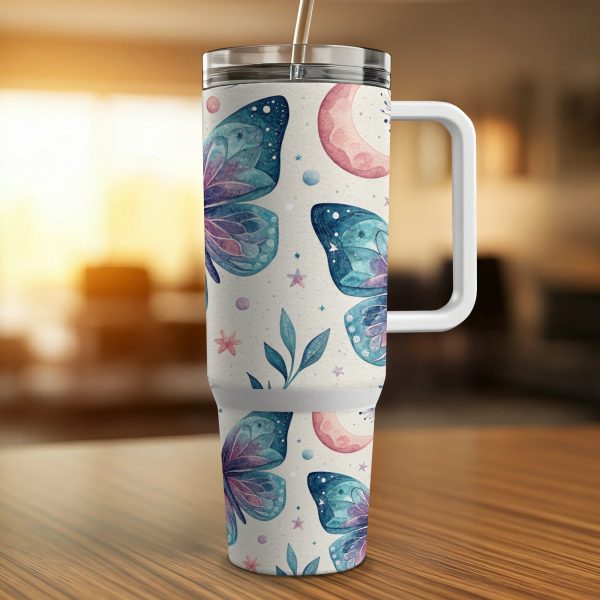 Butterfly Moon Stars Wrap for 40oz Sublimation Tumbler, Boho Butterfly Tumbler Wrap, Galaxy Tumbler Wrap, Custom Tumbler Design - Image 4