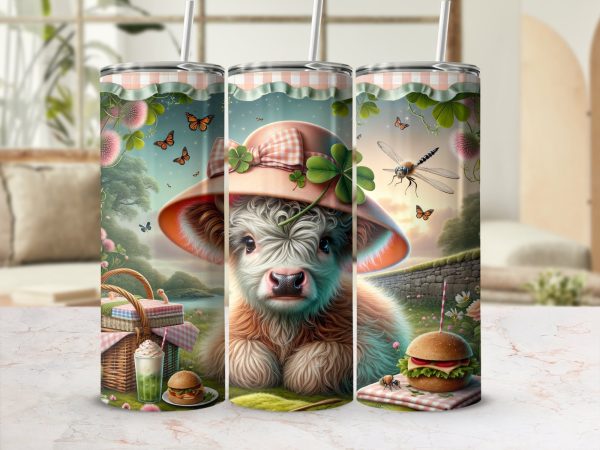 Highland Cow 20oz Sublimation Tumbler, Cute Animal Wrap, Picnic Design, Clover Hat, Butterfly Dragonfly, Food Digital Download - Image 2