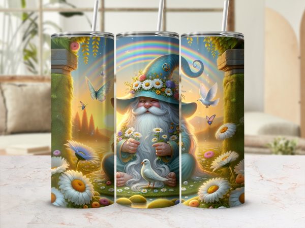 Floral Wizard 20oz Sublimation Skinny Tumbler Wrap, Peace Magic, Rainbow Tumbler Design, Butterfly Tumbler, Dove Tumbler, Cute Tumbler - Image 2