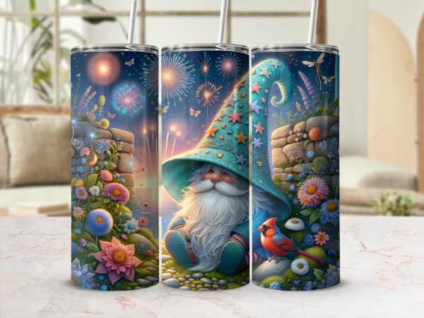Whimsical Wizard 20oz Skinny Tumbler Wrap, Fireworks, Garden, Gnome, Sublimation Design, Fantasy Tumbler, Gift Idea, Tumbler Art - Image 2