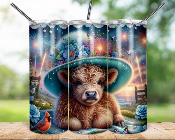 Cow Tumbler Wrap, Cute Highland, Fireworks Design, 20oz Skinny Sublimation, Floral Hat, Cardinal Bird, Aesthetic, Gift Idea