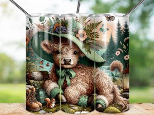 Highland Cow Tumbler Wrap, Floral Hat, 20oz Skinny Sublimation Design, Cute Animal, Nature Scene, Butterfly, Squirrel, Gift Idea