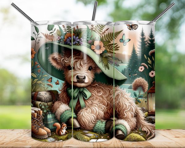 Highland Cow Tumbler Wrap, Floral Hat, 20oz Skinny Sublimation Design, Cute Animal, Nature Scene, Butterfly, Squirrel, Gift Idea