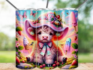 Cute Cow 20oz Skinny Sublimation Tumbler Wrap, Highland Cattle, Candy Hat, Butterfly Design, Bird, Ice Cream, Strawberry, Digital Download