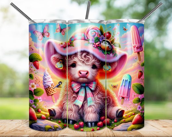Cute Cow 20oz Skinny Sublimation Tumbler Wrap, Highland Cattle, Candy Hat, Butterfly Design, Bird, Ice Cream, Strawberry, Digital Download
