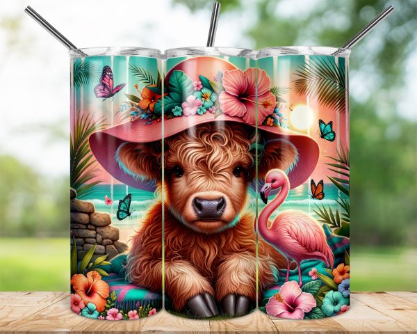 Floral Highland Cow 20oz Skinny Sublimation Tumbler Wrap, Flamingo, Butterfly, Beach, Tropical Flowers Tumbler Design, Digital Download