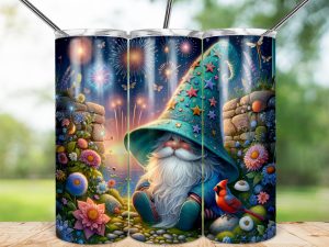 Whimsical Wizard 20oz Skinny Tumbler Wrap, Fireworks, Garden, Gnome, Sublimation Design, Fantasy Tumbler, Gift Idea, Tumbler Art