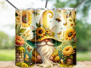 Sunflower Gnome 20oz Sublimation Skinny Tumbler Wrap Design, Bumble Bee Garden, Floral Tumbler, Printable Tumbler Design, Cute Gnome Design