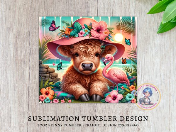 Floral Highland Cow 20oz Skinny Sublimation Tumbler Wrap, Flamingo, Butterfly, Beach, Tropical Flowers Tumbler Design, Digital Download - Image 3